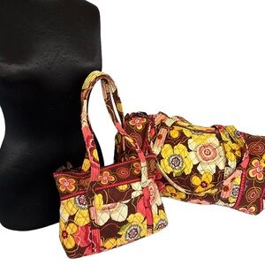 Vera Bradley Butterscotch Set Shoulder Bag Purse And Duffle Bag Travel Duo
